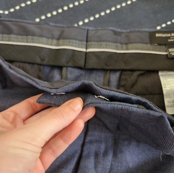 Banana Republic Slim Fit Navy Plaid Trouser Pants Size 35x32 - Picture 5 of 11
